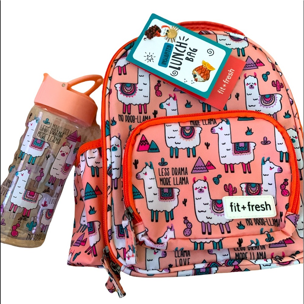 Super Cute Fit + Fresh Less Drama More Llama Insulated Lunch Bag W/ Bottle.